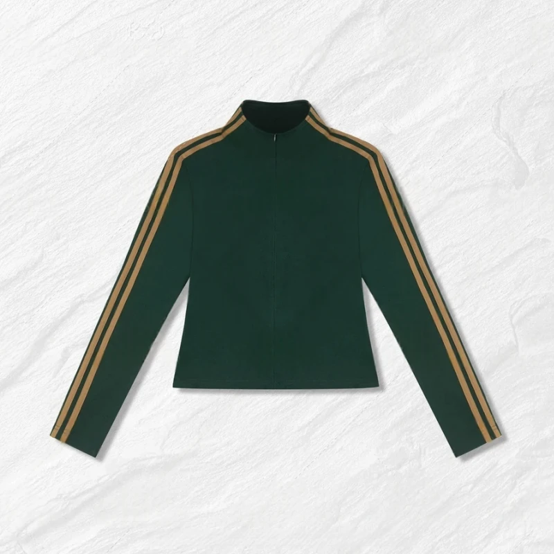 秋季拼色条纹修身显瘦立领半拉链打底衫外套2025棒球服上衣轻职风