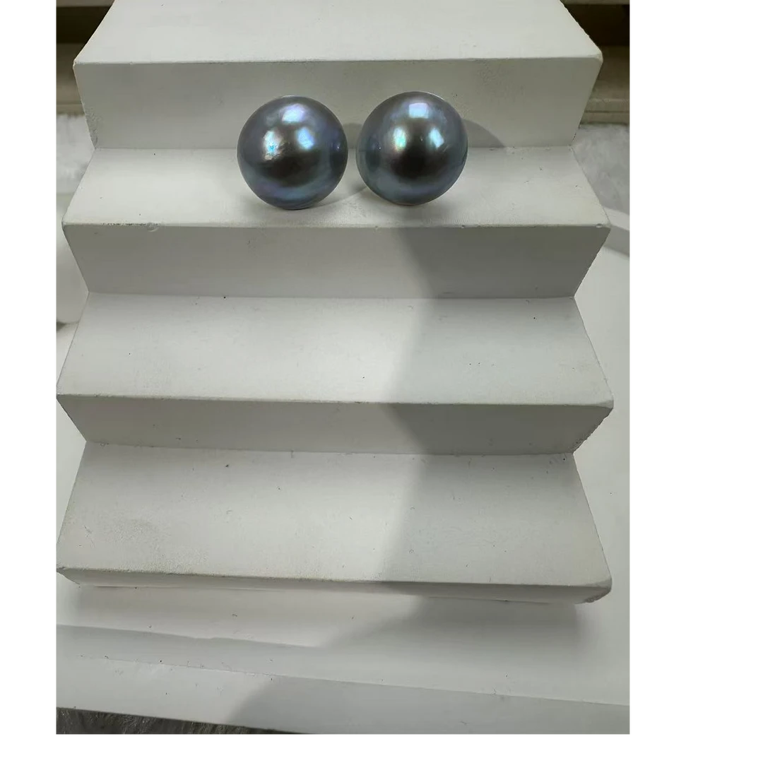 爆炸福利！"7A!"海水马贝珍珠 铂金灰耳钉 14-16m高端！！