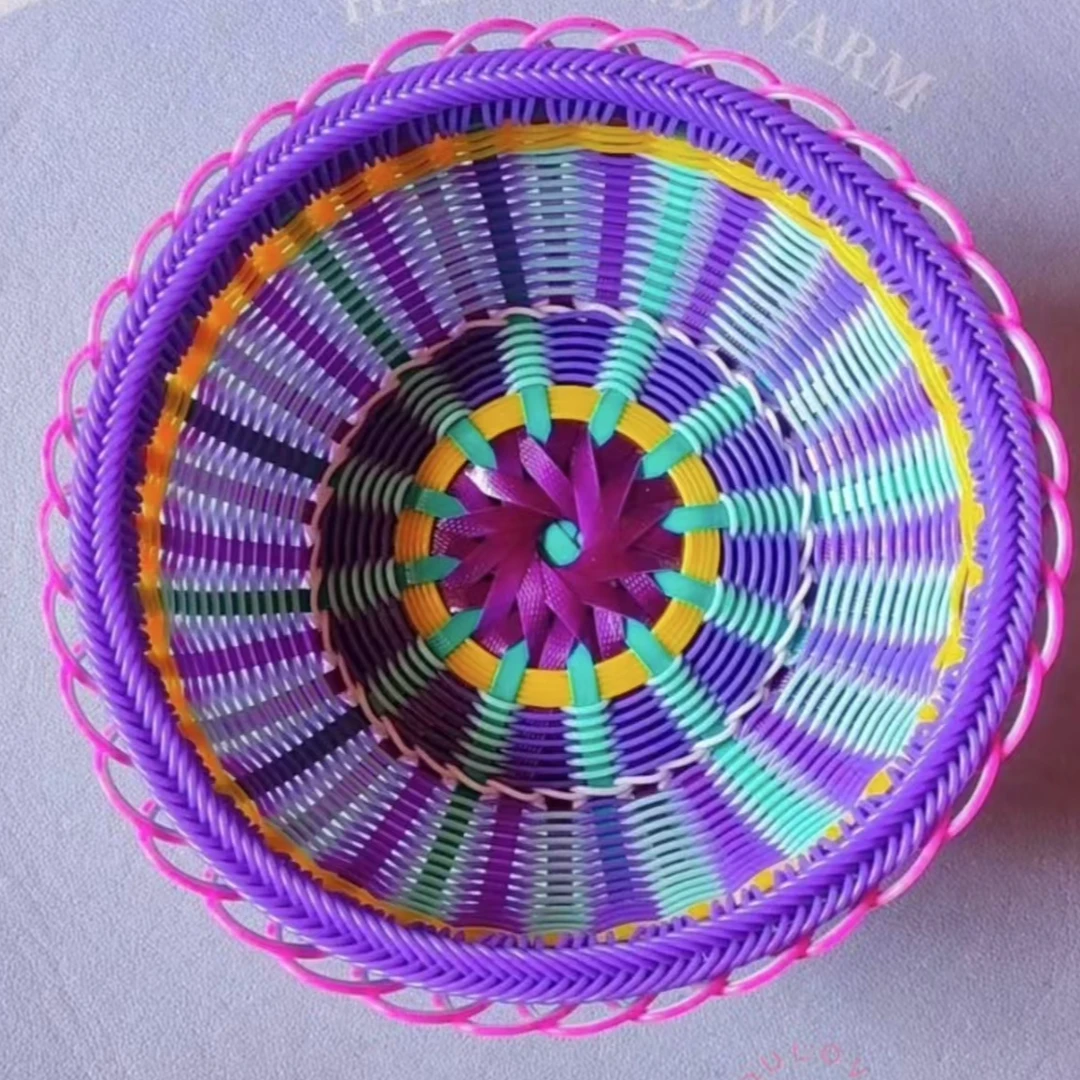 【文达】兔子手工 手工编织成品篮子手提篮背篓果盘藤条塑钢带材料