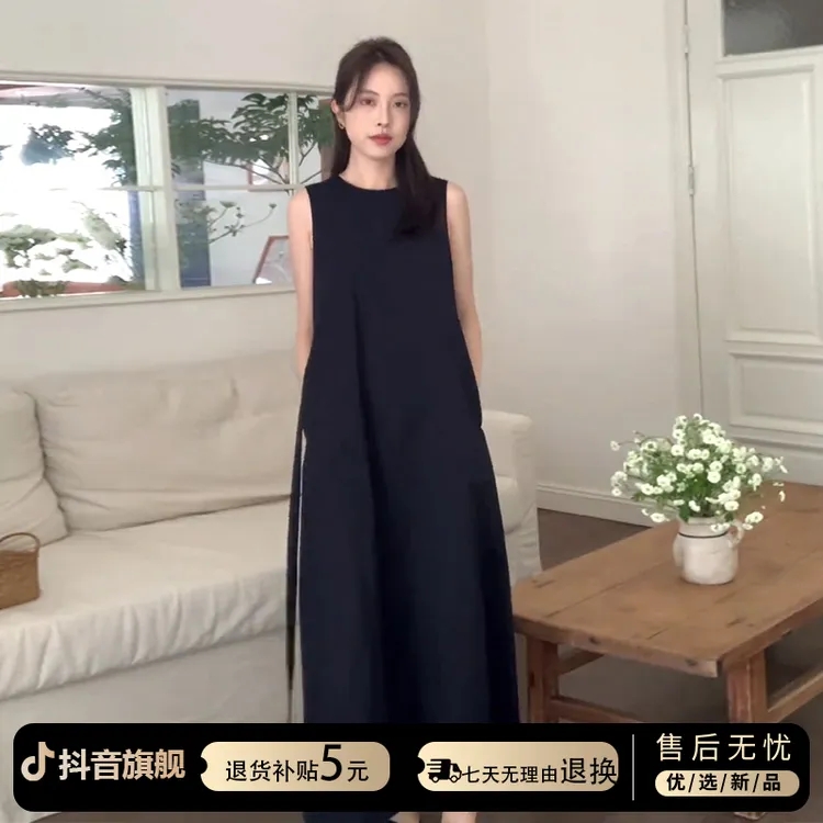 赫本风黑色无袖背心连衣裙子女夏季2025新款茶歇法式气质宽松长裙