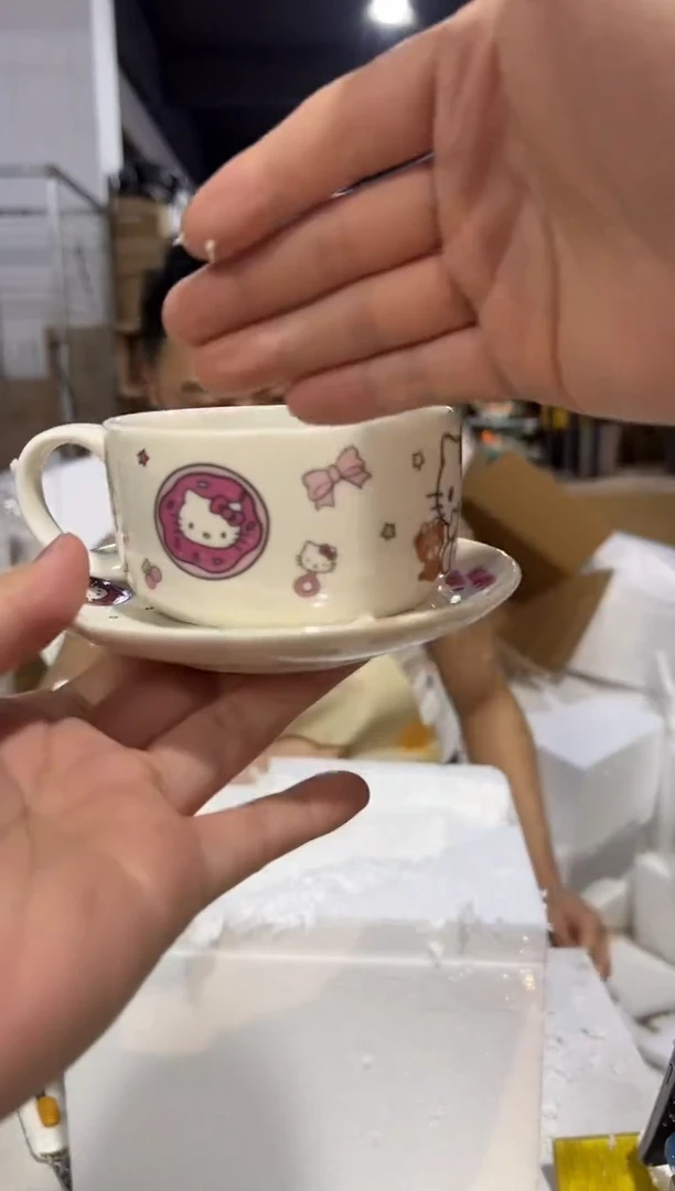 瓷片白色kt猫一杯一碟