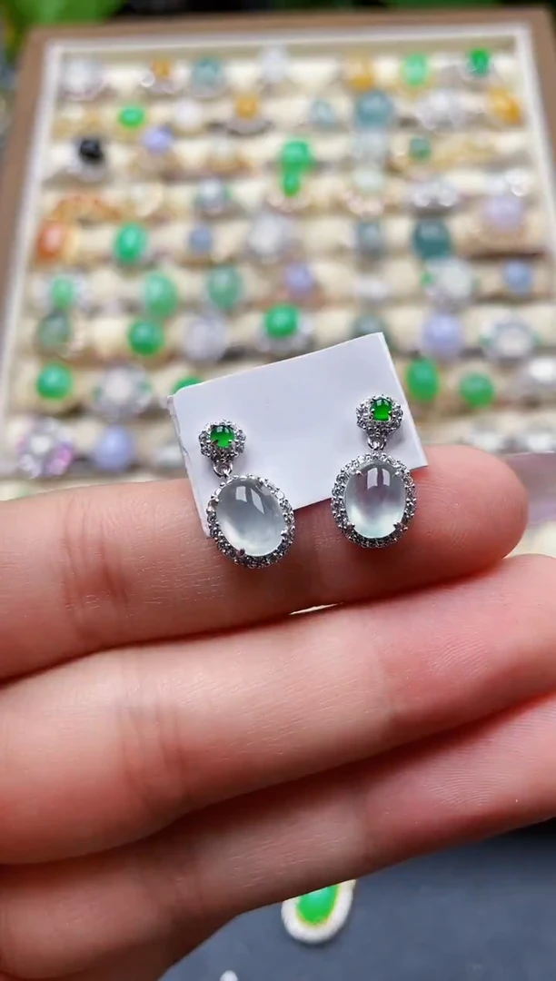 银S925镶嵌翡翠耳饰137