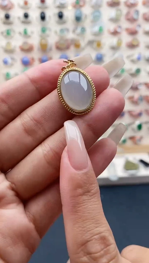 【闪购商品】翡翠颈饰银S925镶嵌缅甸天然A货翡翠111  9+1