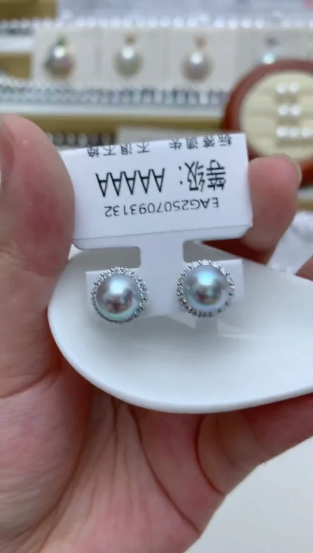 银S925镶嵌耳饰海水珍珠w69