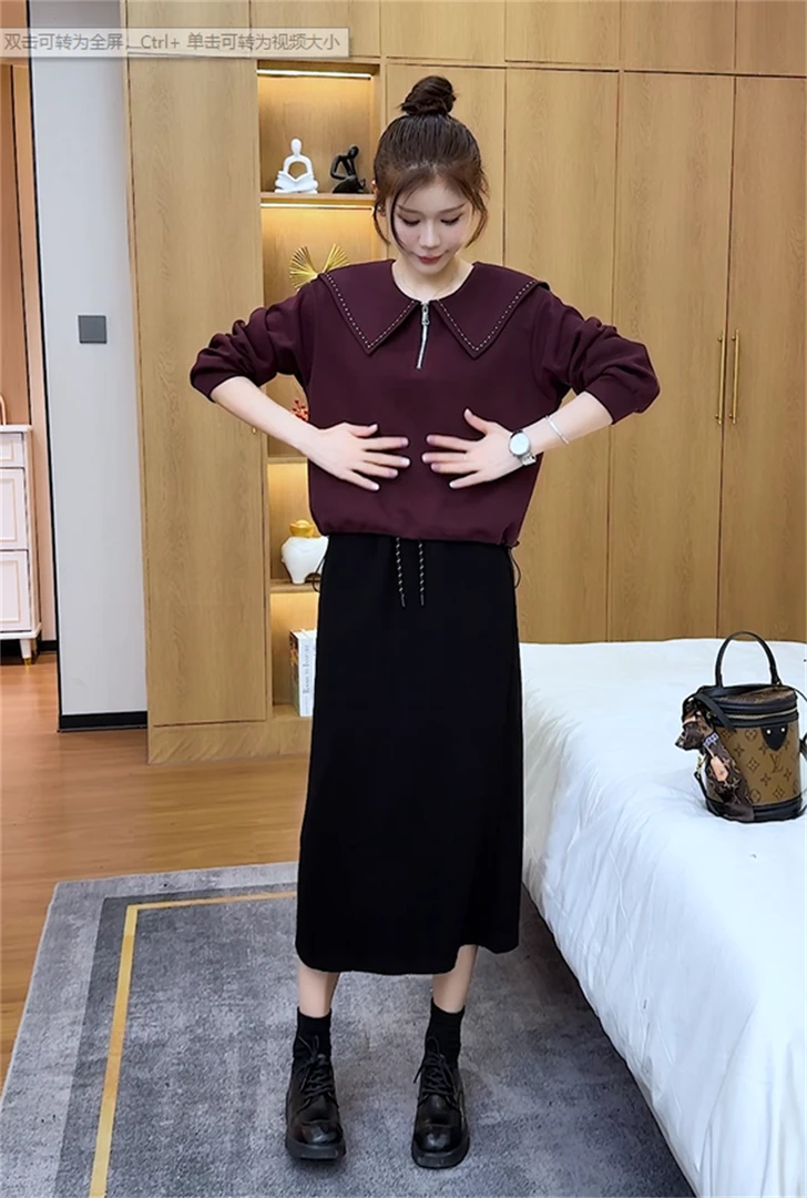 休闲设计感简约翻领长袖卫衣女秋季宽松显瘦上衣