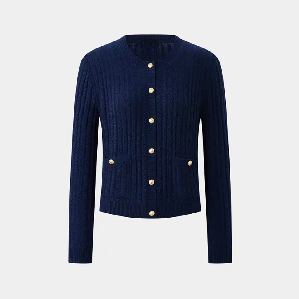 25年（宝Z)秋冬经典麻花编织单排扣针织开衫122