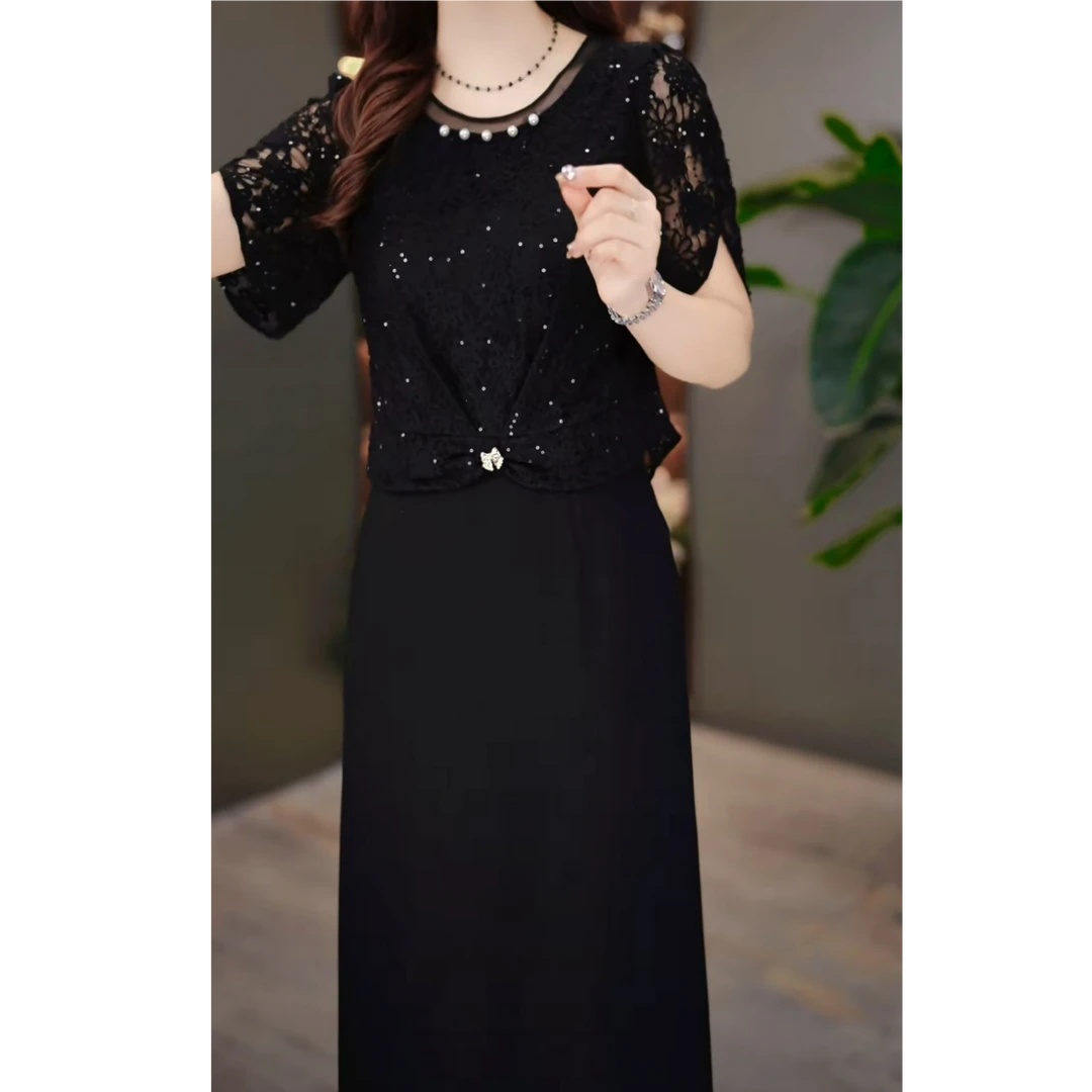 玫妖妖夏季时尚新款连衣裙2025夏新款显瘦修身气质遮肚裙子假两件