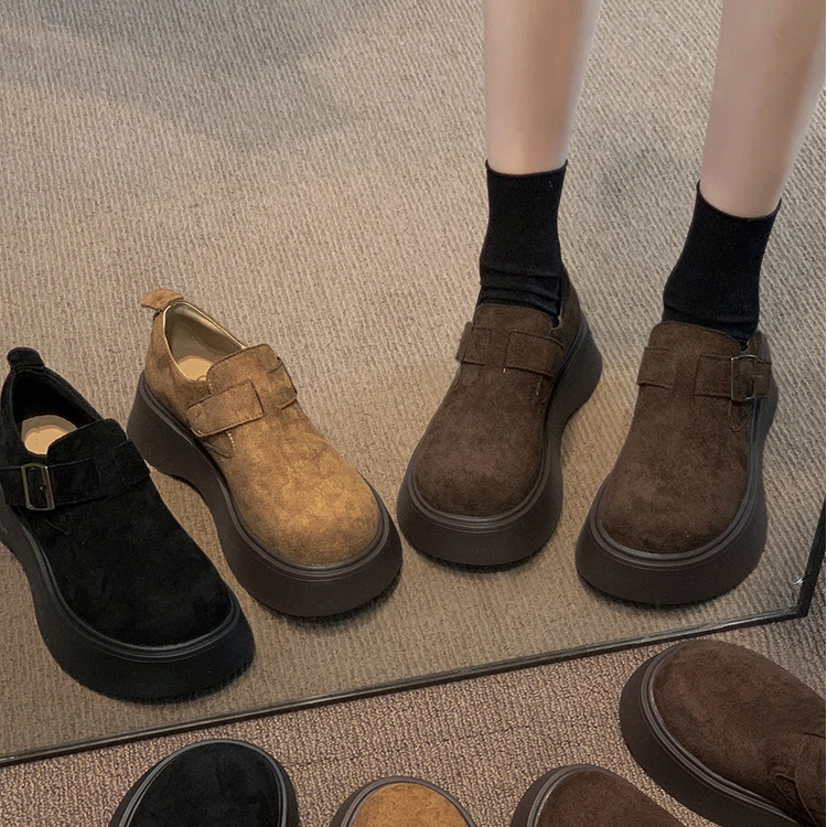 啄木鸟单鞋女2025春季新款流行复古时尚小个子厚底增高休闲勃肯鞋