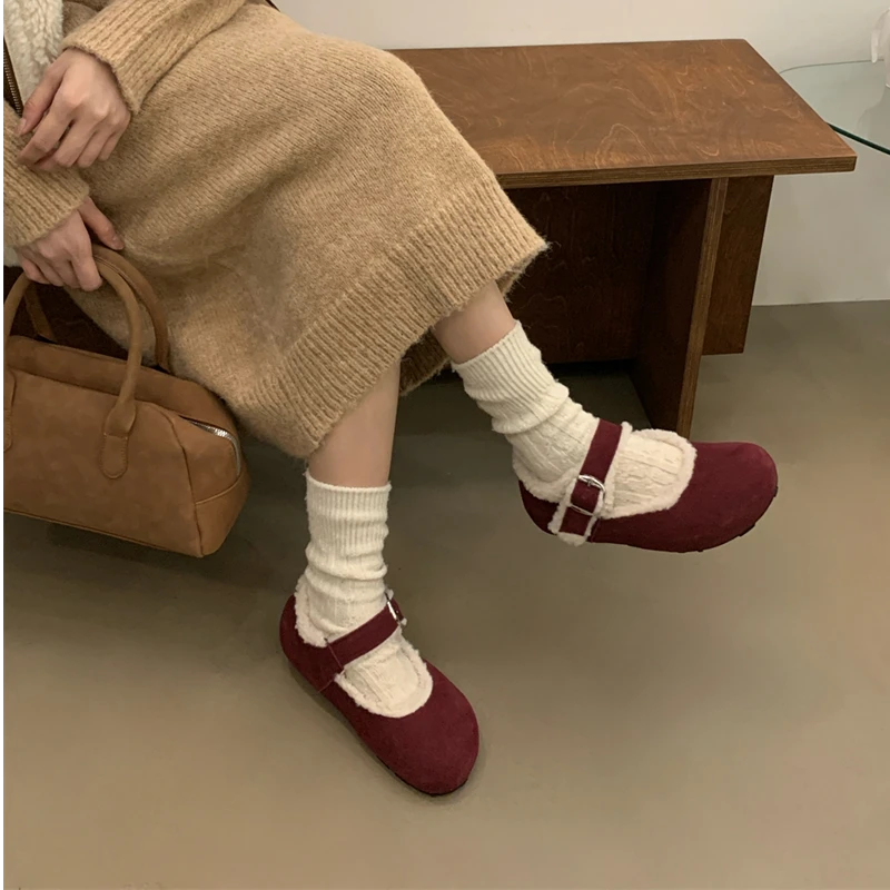 YLC-9228-2法式复古加绒加厚毛毛鞋温柔晚晚鞋冬季新款保暖棉鞋女