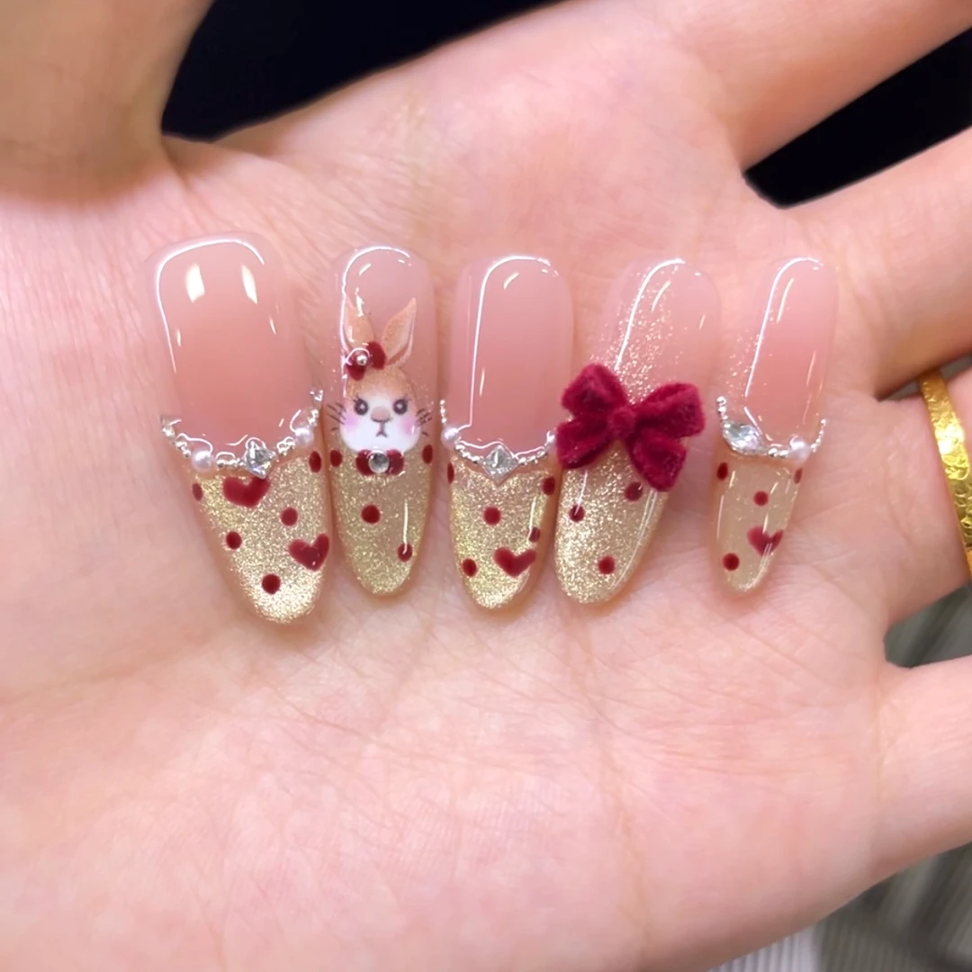 【F57】心悦玉兔纯手工精品重工美甲穿戴甲盲盒百搭精致显白穿戴甲