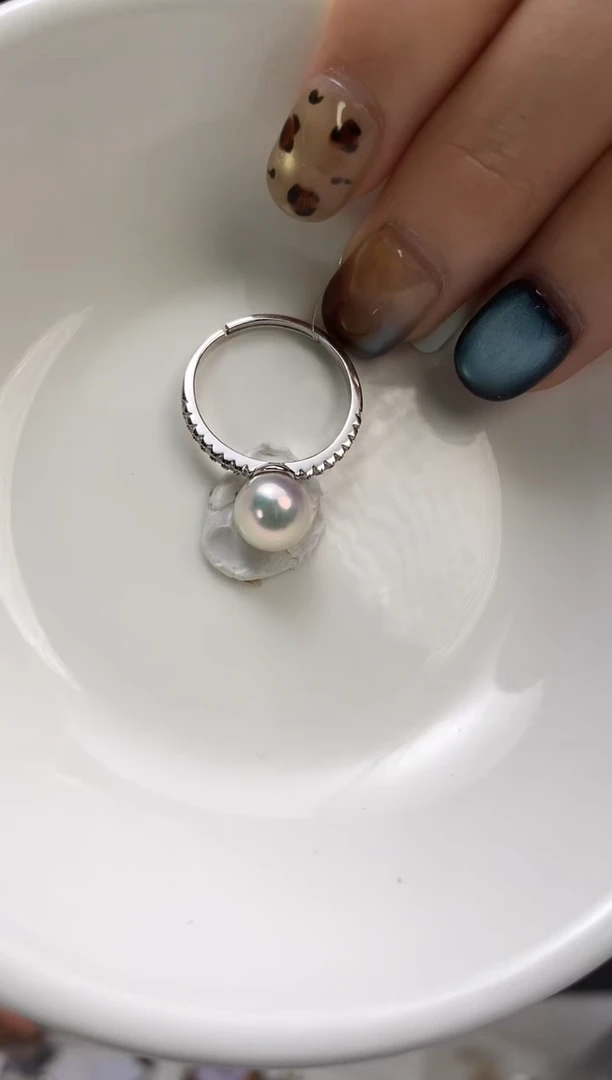 银S925镶嵌戒指海水珍珠7.5-8Akoya海水珍珠戒指
