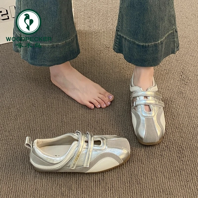 啄木鸟轻便休闲德训鞋女鞋2025秋季魔术贴阿甘薄款运动玛丽珍鞋