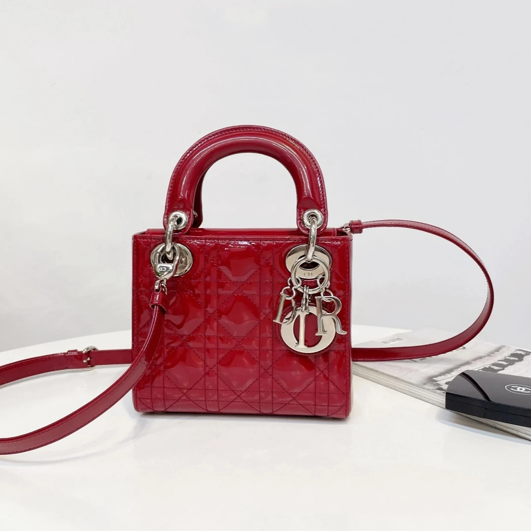 95新 DIOR/迪奥 青奢荟/戴妃三格漆皮手提包//66695