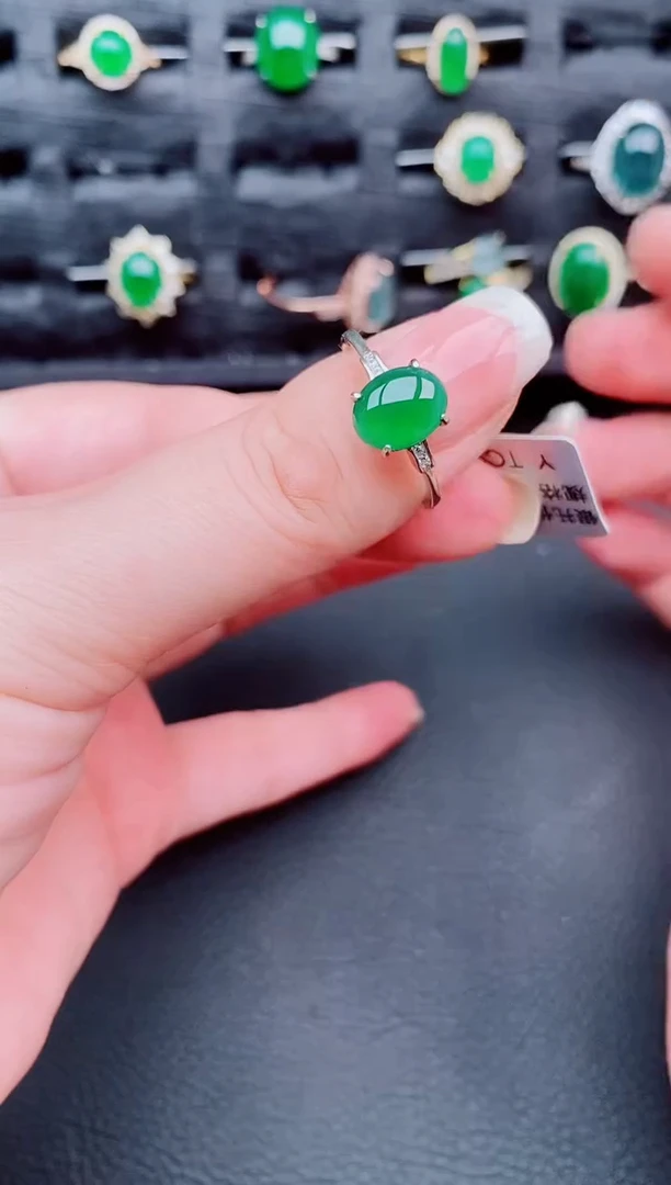 翡翠戒指银S925镶嵌天然a货翡翠177