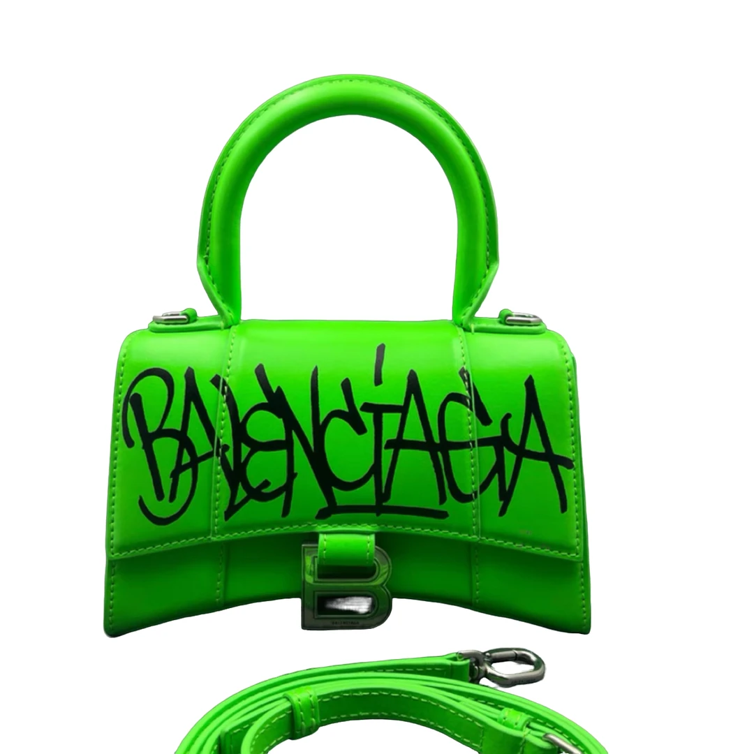 99新 Balenciaga/巴黎世家 荧光绿涂鸦沙漏xs手提包单肩包斜挎包