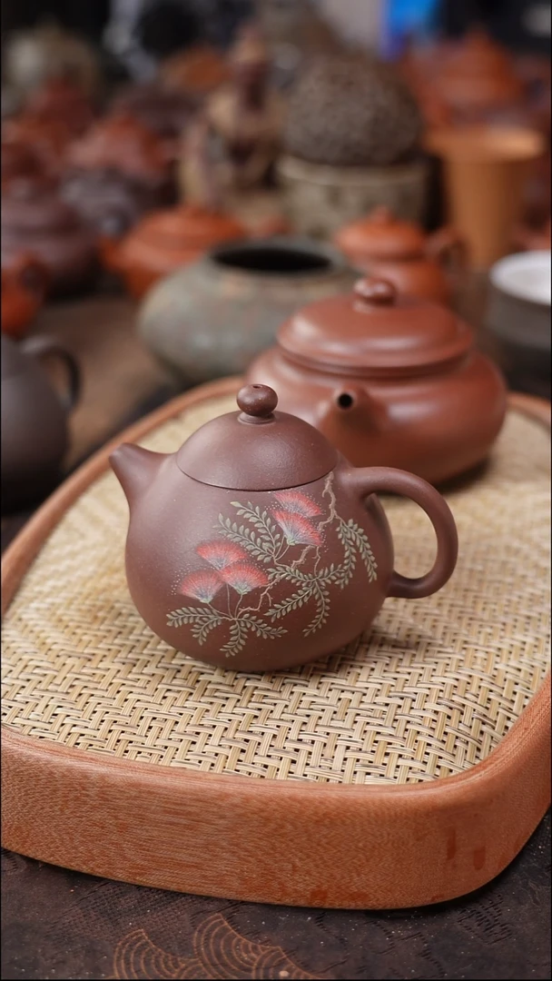 茶壶紫砂C*微瑕泥绘文旦壶