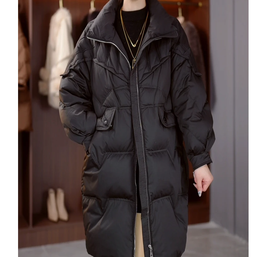 2024-6冬季新款优雅时尚百搭气质显瘦减龄休闲90白鸭绒长款羽绒服