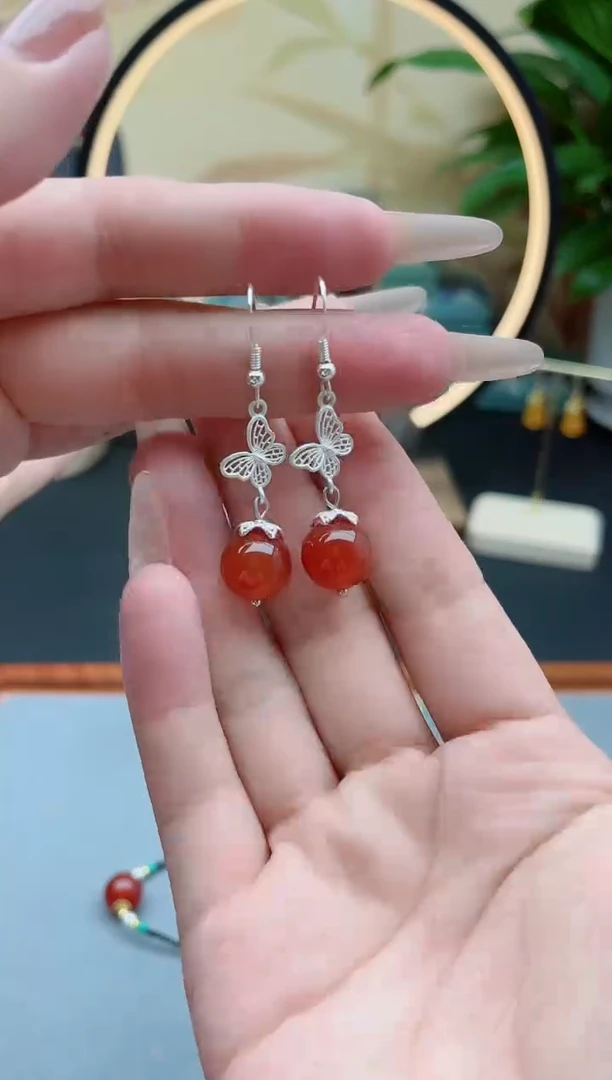 玛瑙/玉髓耳环银S925镶嵌306