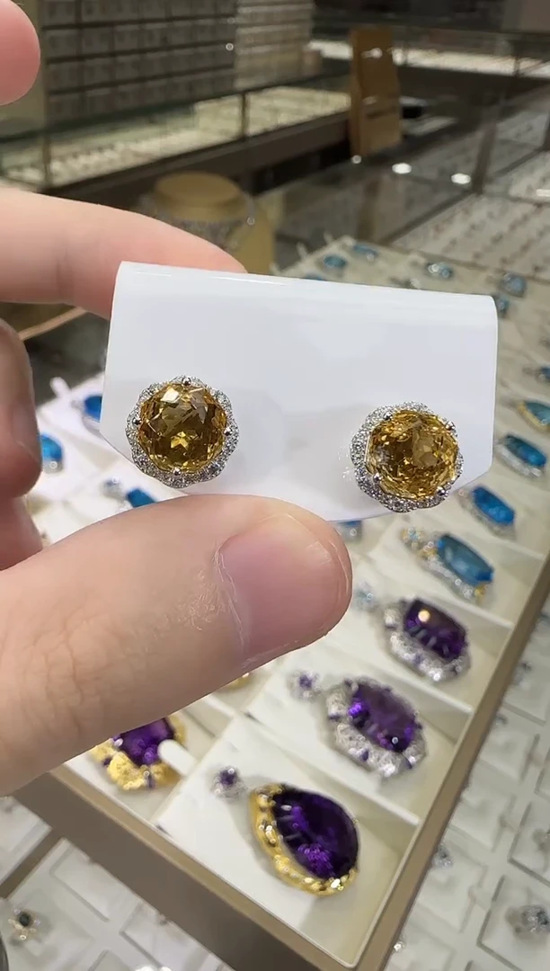 银S925镶嵌耳饰黄晶耳钉