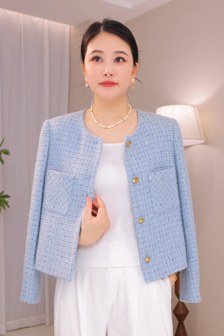 【CY】沧海明珠-秋季爆款法式气质感减龄设计师 粗花呢澳毛小香风