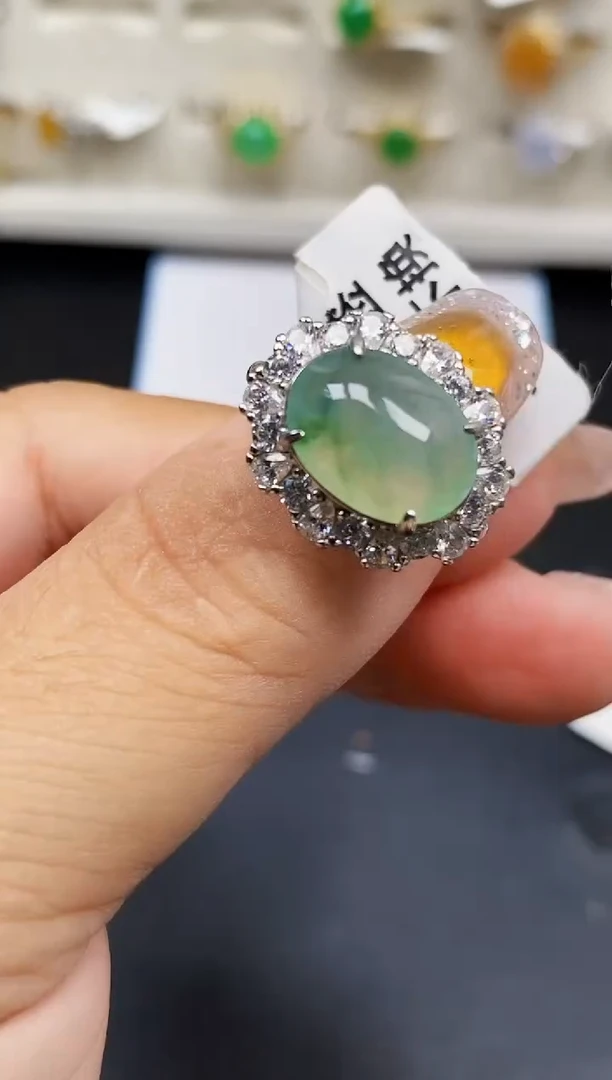 银S925镶嵌戒指翡翠9379
