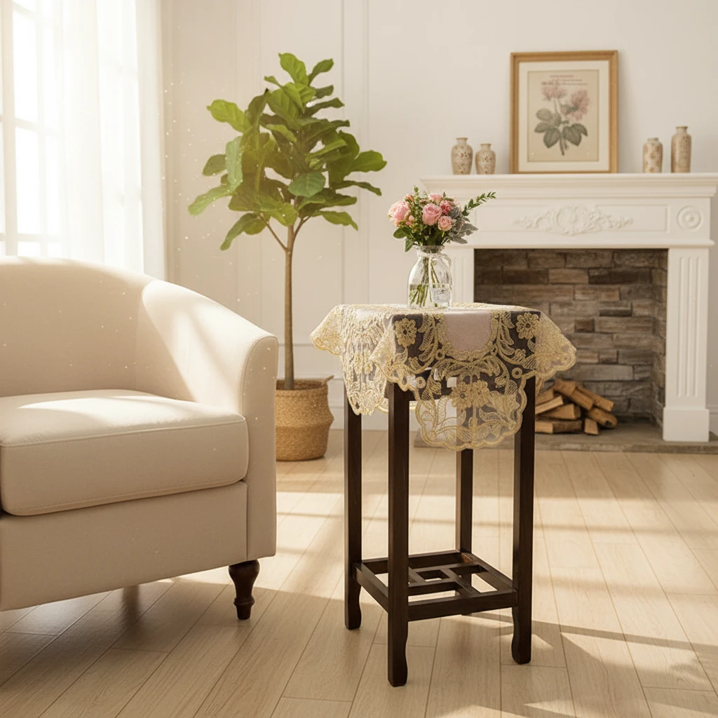 （福利）402-1【60*60cm】一对装车骨绣金丝绒香槟色防尘多用盖巾