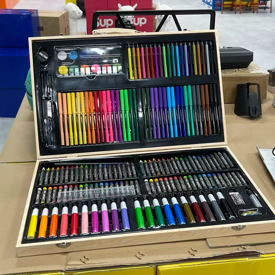 木盒画笔套装毕业礼物水彩笔蜡笔