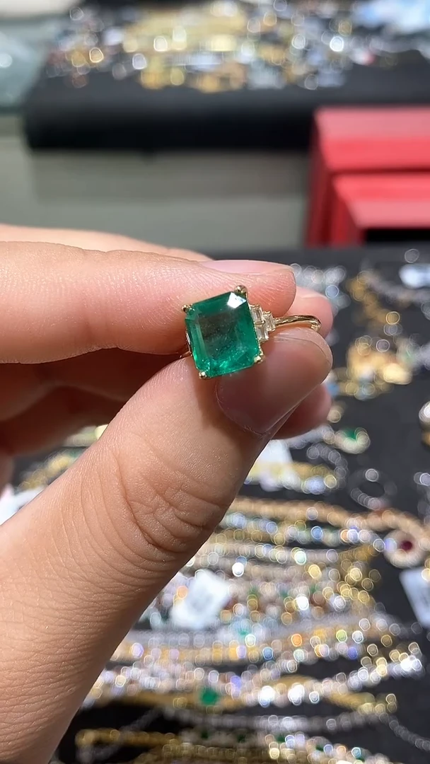 祖母绿戒指银S925镶嵌戒指