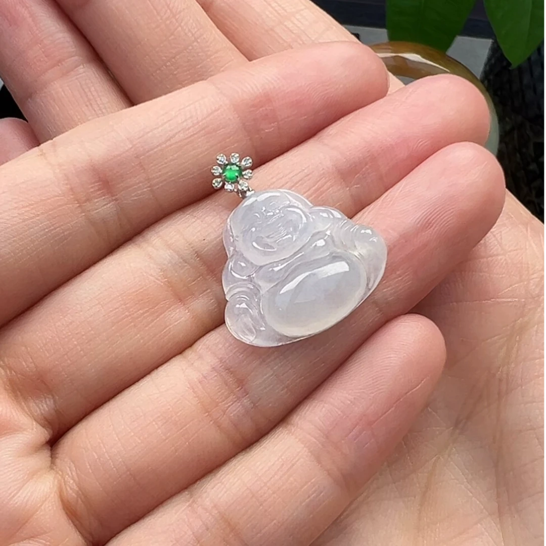 【黛黛珠宝】翡翠A货佛公吊坠18K金