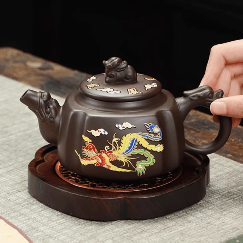 紫砂壶遇热变色凤鸣壶龙凤呈祥高档办公室家用功夫茶具泡茶壶