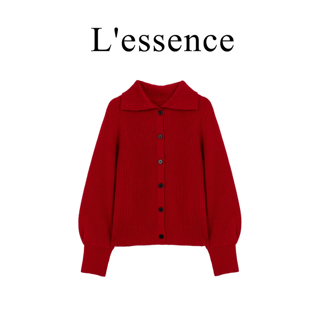【L'essence】圣诞新年氛围感 羊毛立领开衫毛衣-YG25120403