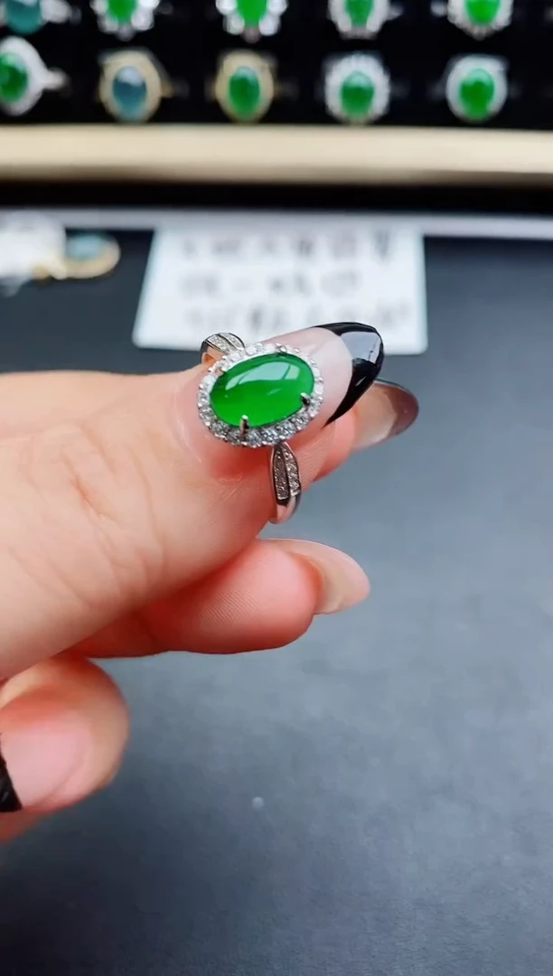 翡翠戒指银S925镶嵌50800