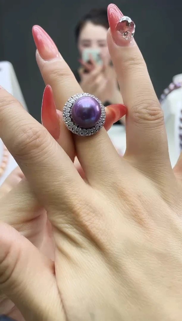 未镶嵌戒指淡水珍珠紫色系太阳花戒指