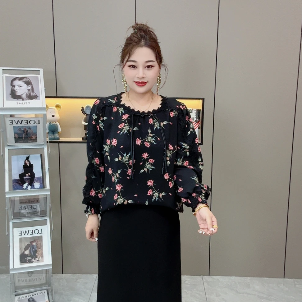 【早春上衣】早春时尚洋气盘扣遮肉雪纺碎花大码女装遮肉显瘦上衣