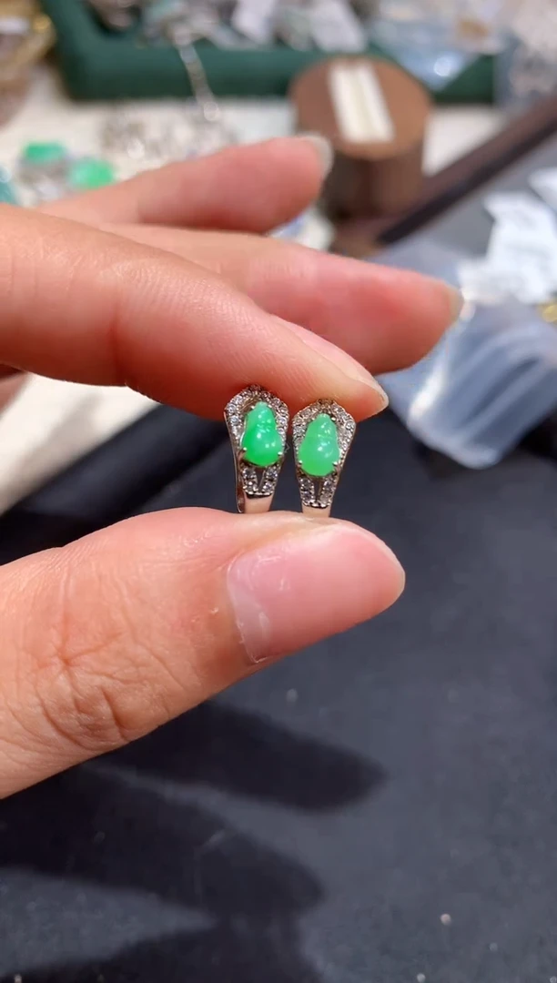 吊坠(不含链)银S925镶嵌翡翠耳饰