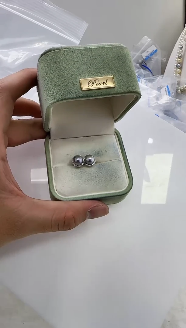 【闪购商品】海水珍珠DA银S925镶嵌a1000 灰珠耳环7