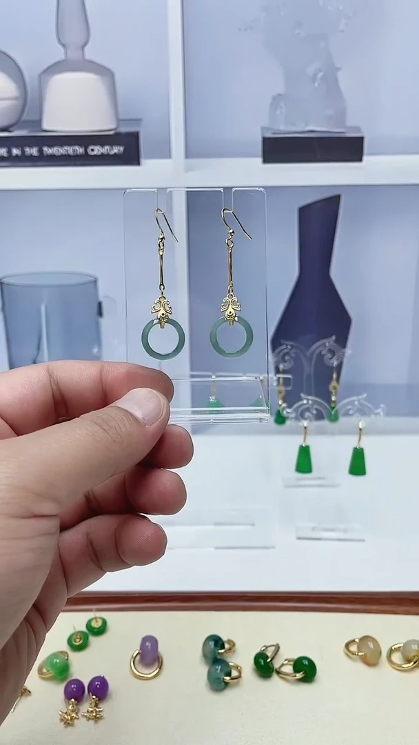 14K金镶嵌翡翠耳饰75号