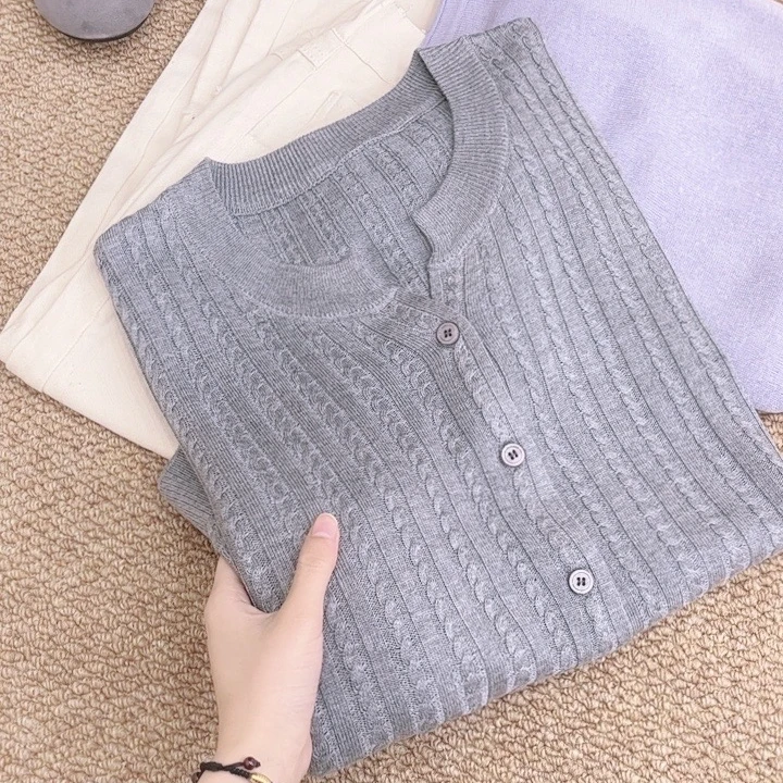 特!撤回款！八节麻花春秋剪刀圆领纯色麻花长袖针织开衫 HZ-053