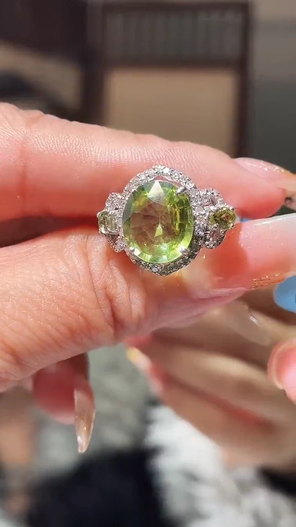 银S925镶嵌戒指碧玺主石5.02克拉39分钻