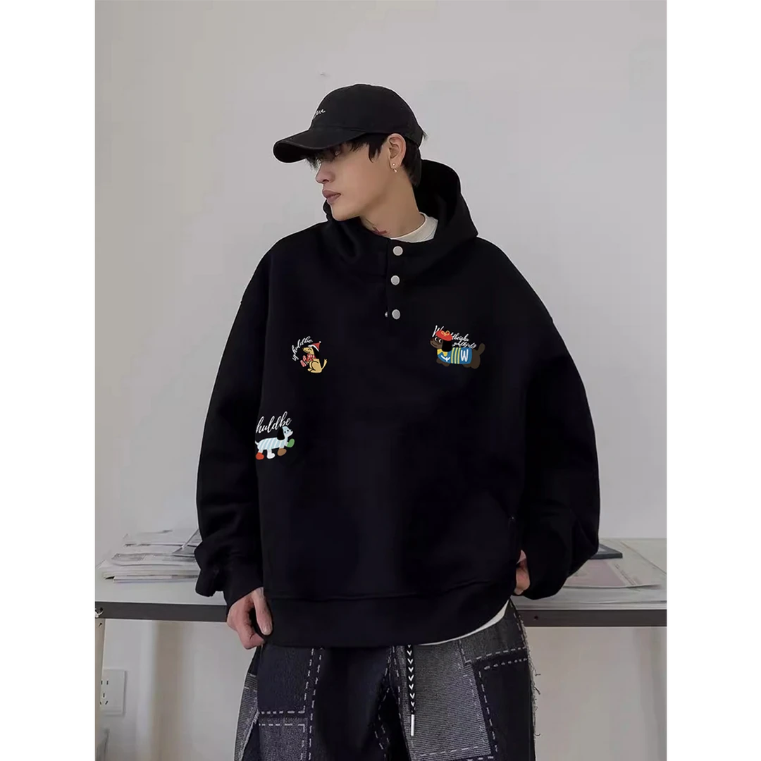 国潮牌刺绣cleanfit连帽卫衣秋季男款早秋半开衫宽松街头长袖上衣