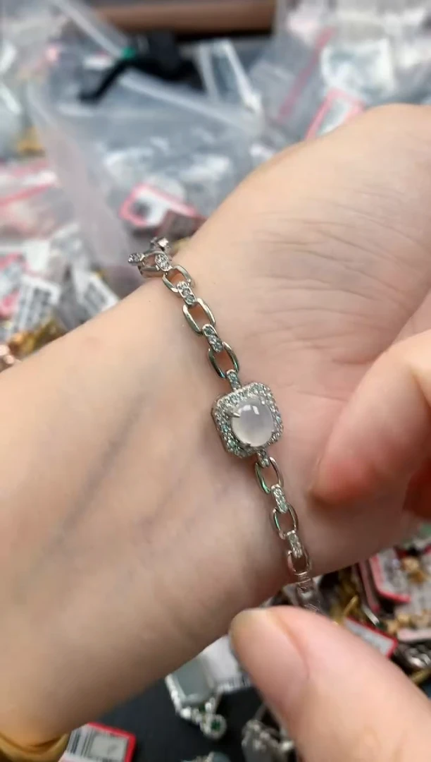 翡翠戒指银S925镶嵌天然缅甸翡翠