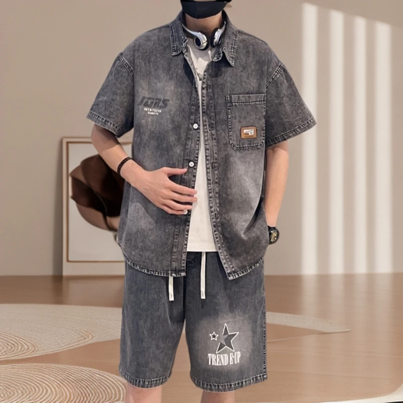 稻草人休闲高档牛仔衬衫外套男新款时尚百搭薄款初中学男孩衬衣宽