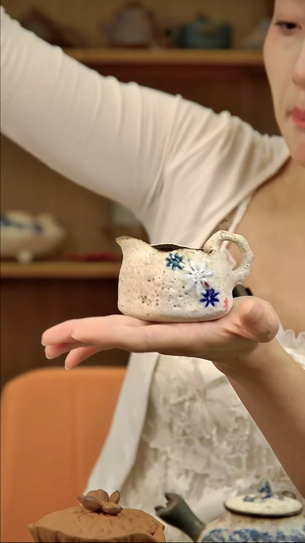 言野手作 粉引六方花公道