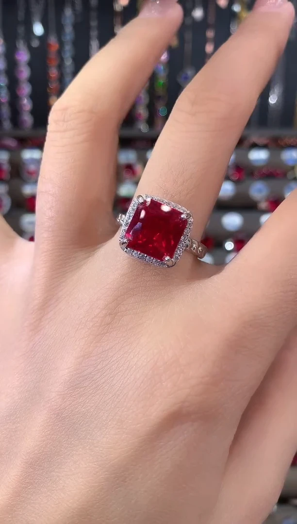 银S925镶嵌戒指红宝石10银色