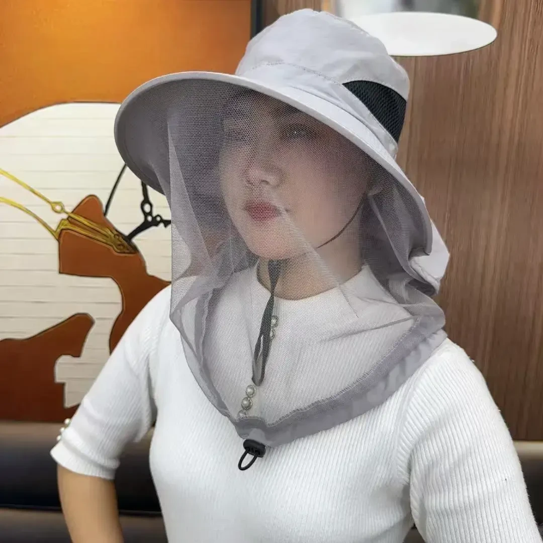 【聚鑫】防蚊帽户外钓鱼帽男女款遮脸防晒帽透气网纱面罩防蚊防蜂帽