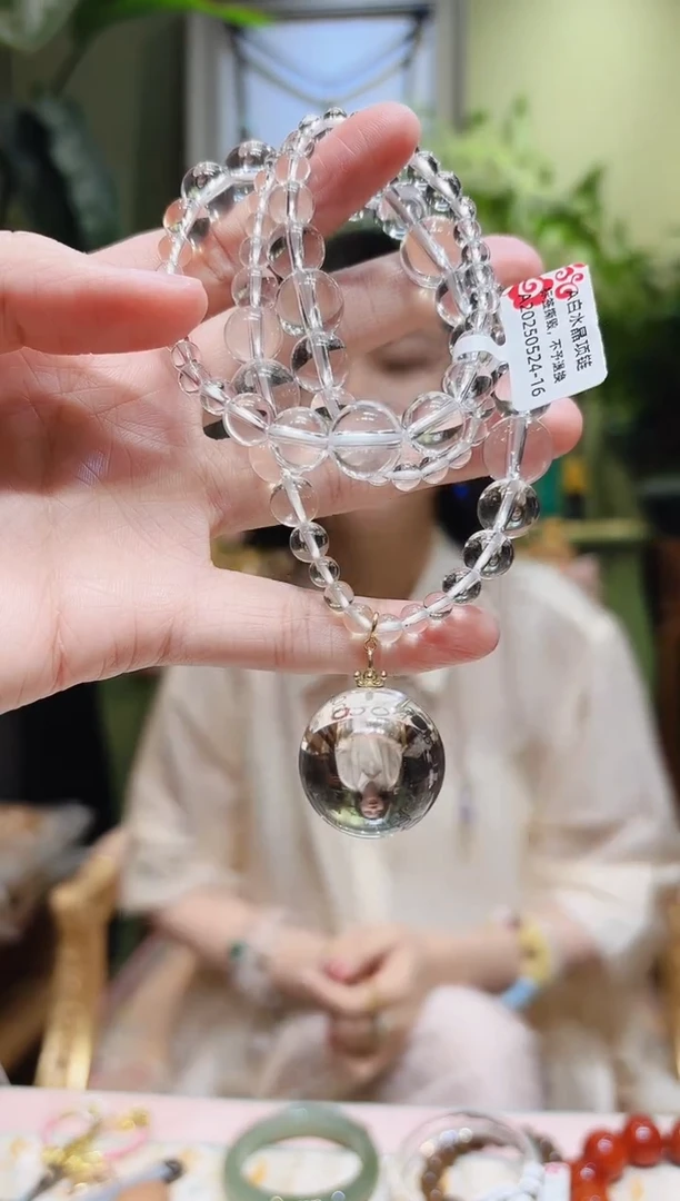 项链18K金镶嵌水晶白水晶项链A0524-16