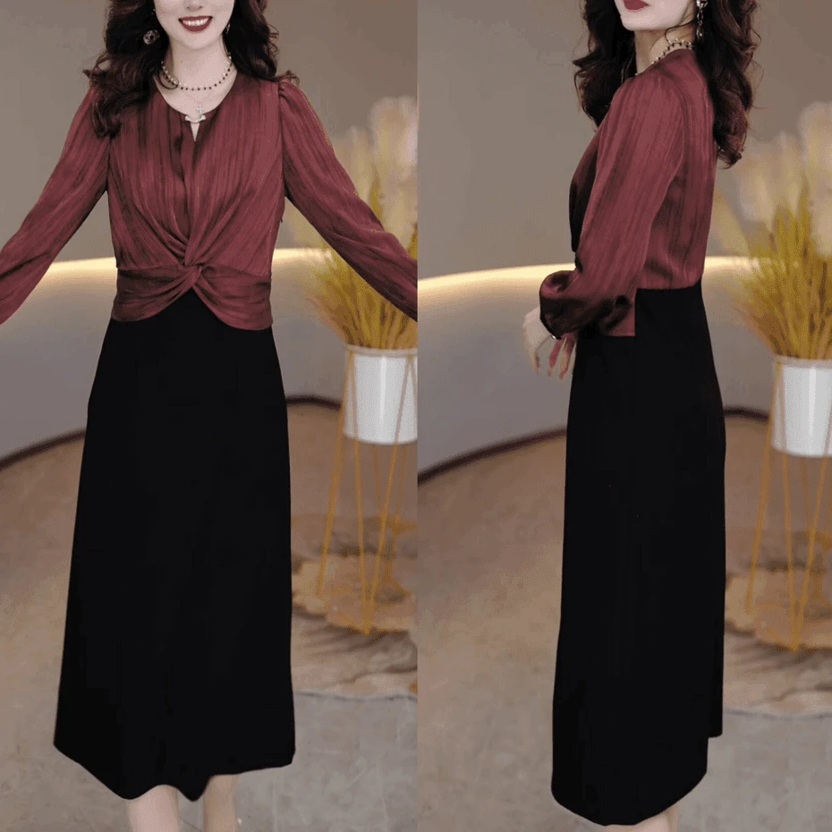 2025春季新款休闲风时尚气质减龄显瘦洋气优雅假两件连衣裙女装