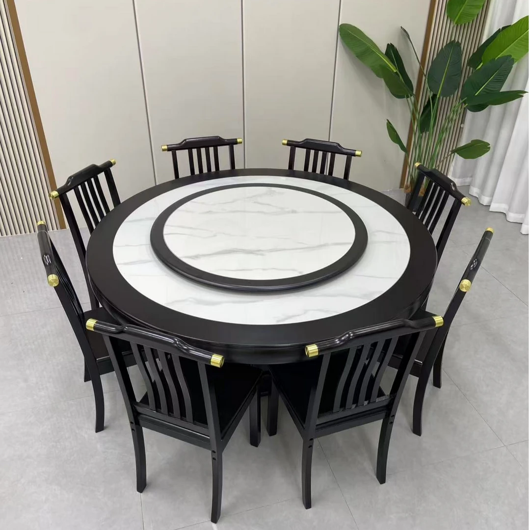 新中式可耐磨酒店餐桌圆桌简约饭桌古典家用两用圆形餐厅餐桌椅