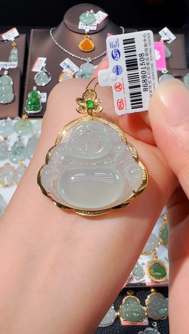 吊坠(不含链)18K金镶嵌翡翠佛公吊坠