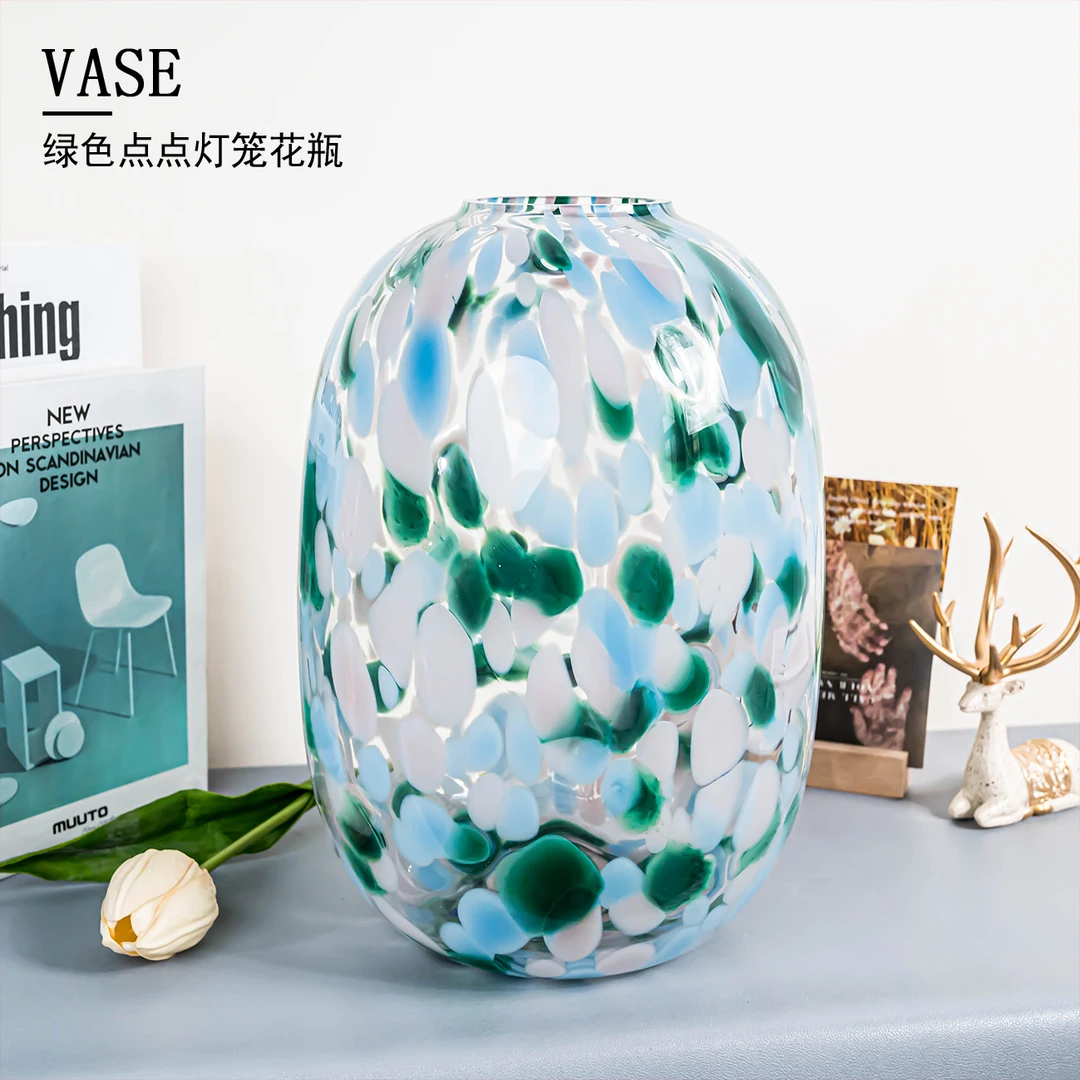 J608 欧式简约绿色花瓶彩点艺术创意琉璃鲜花装饰花瓶